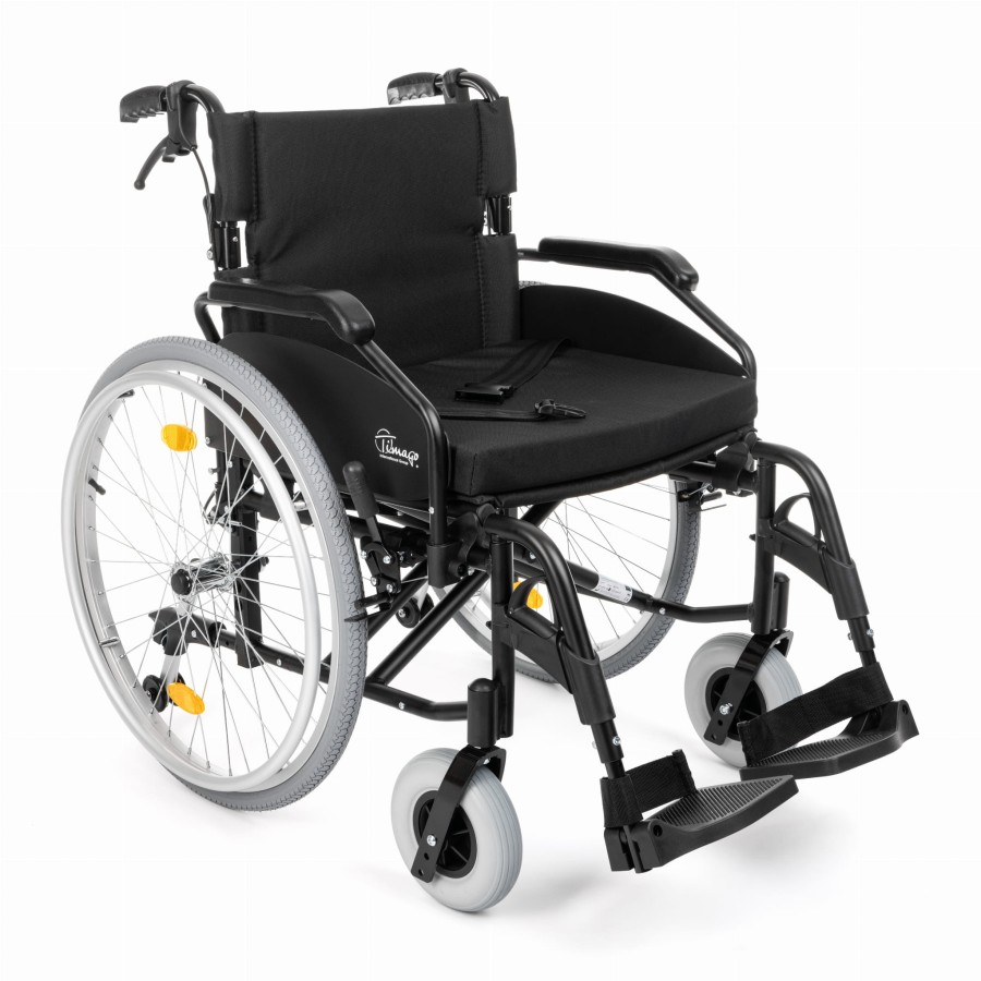 EVERYDAY-TIM  Wózek inwalidzki aluminiowy z łamanym oparciem i hamulcami dla osoby prowadzącej Timago